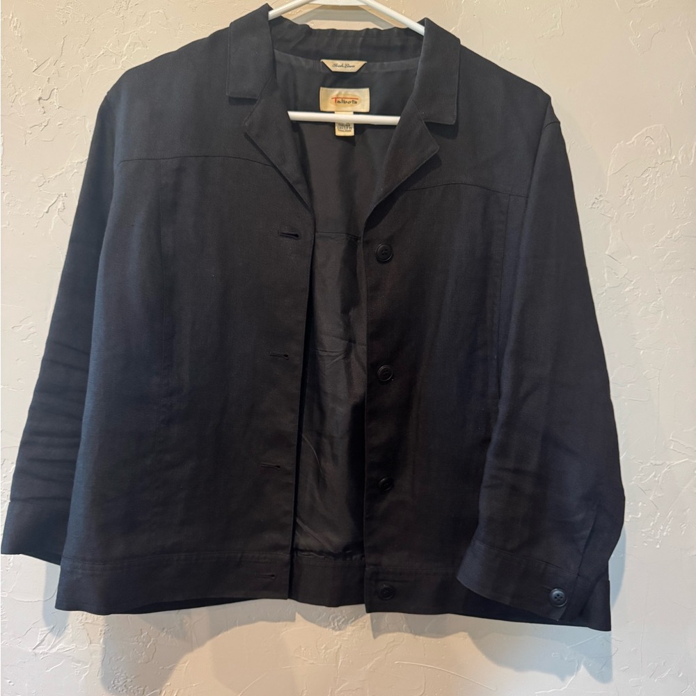 Talbots Black Cropped Blazer with Notched Lapel and Three-Quarter Sleeves